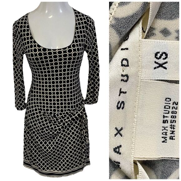 Max Studio Dress Womens XS Faux Wrap Stretch Black Work Office Career Corpcore - Picture 1 of 13